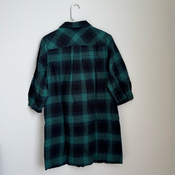 GAP Flannel Utility Mini Shirt Dress NWT in Green & Navy XS - Picture 7 of 13